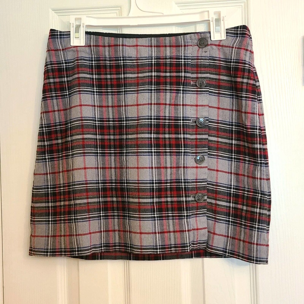 Tommy Hilfiger Plaid Pleated Mini Skirt Lined Buttons Schoolgirl Red Gary Size 4